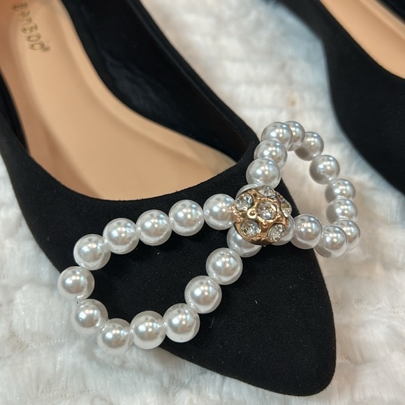 Bamboo the point pearl bow classic black noir slip on flats new without box - Picture 3 of 9